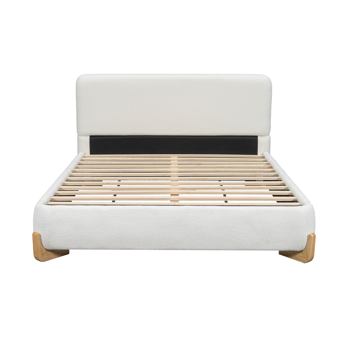 Elegant Boucle Upholstered Bed With Solid Wood Feet