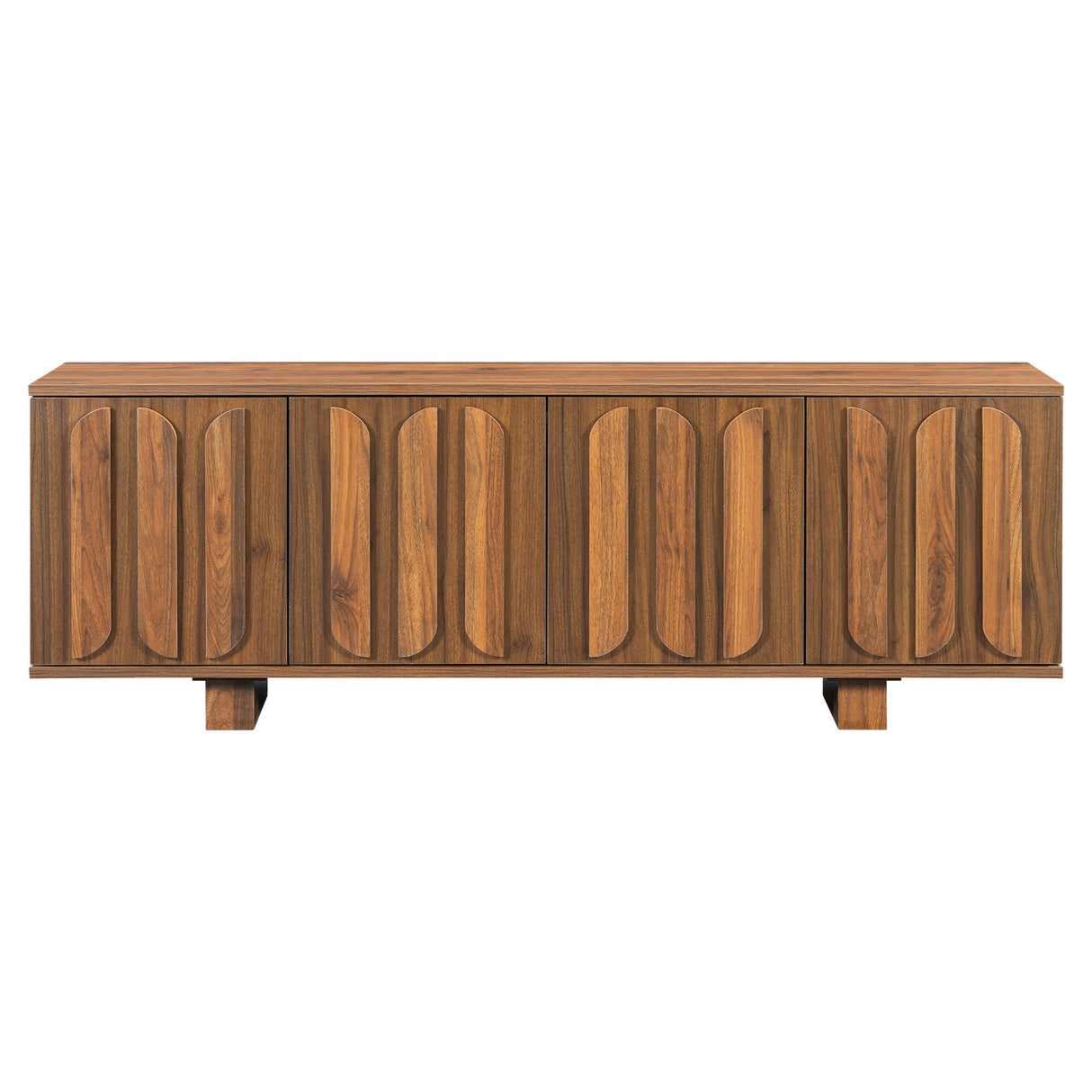 TV Stand, Storage Media Console With Adjustable Shelves & 3 Cable Holes For Living Room - Brown