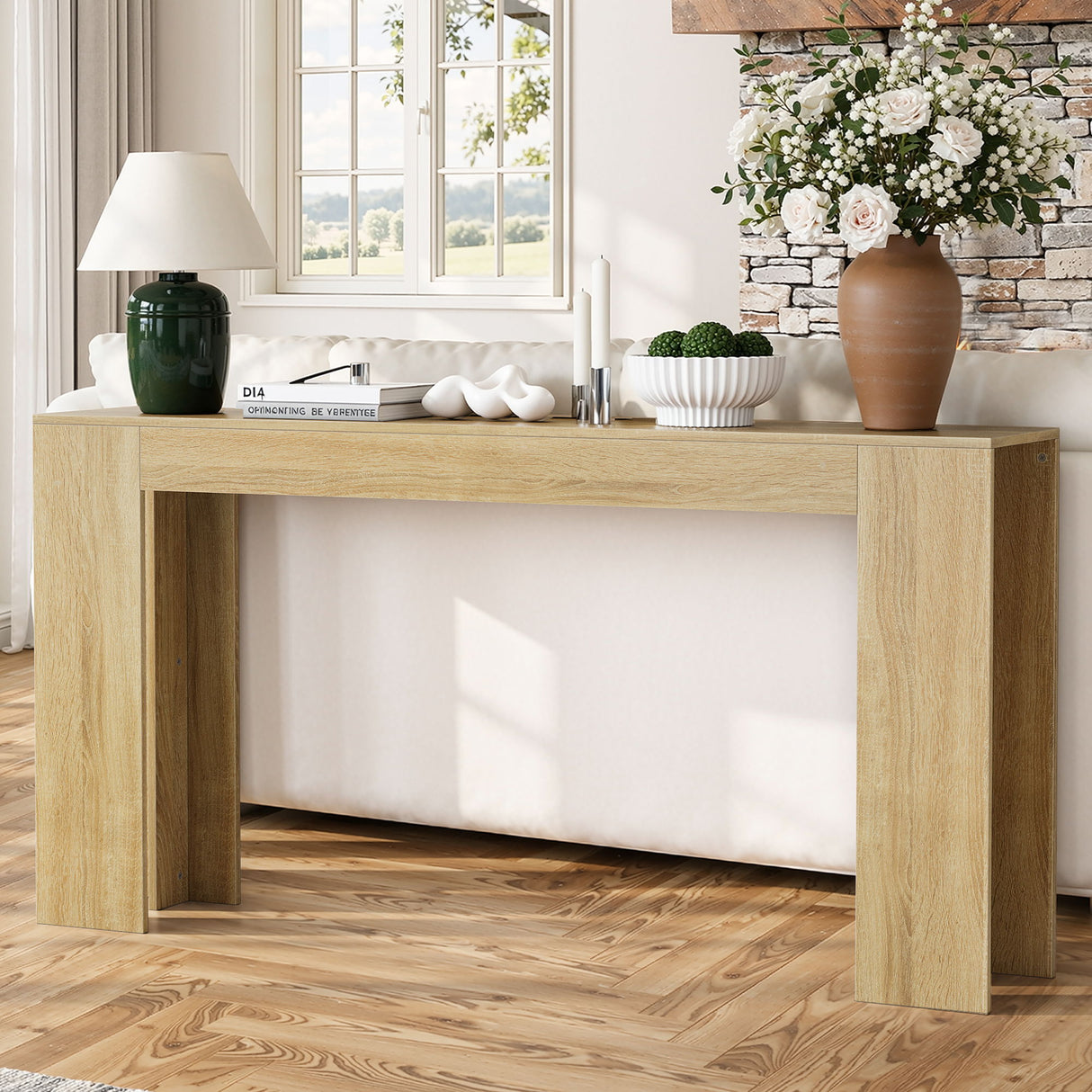 Farmhouse Style Extra Long Walnut Console Table