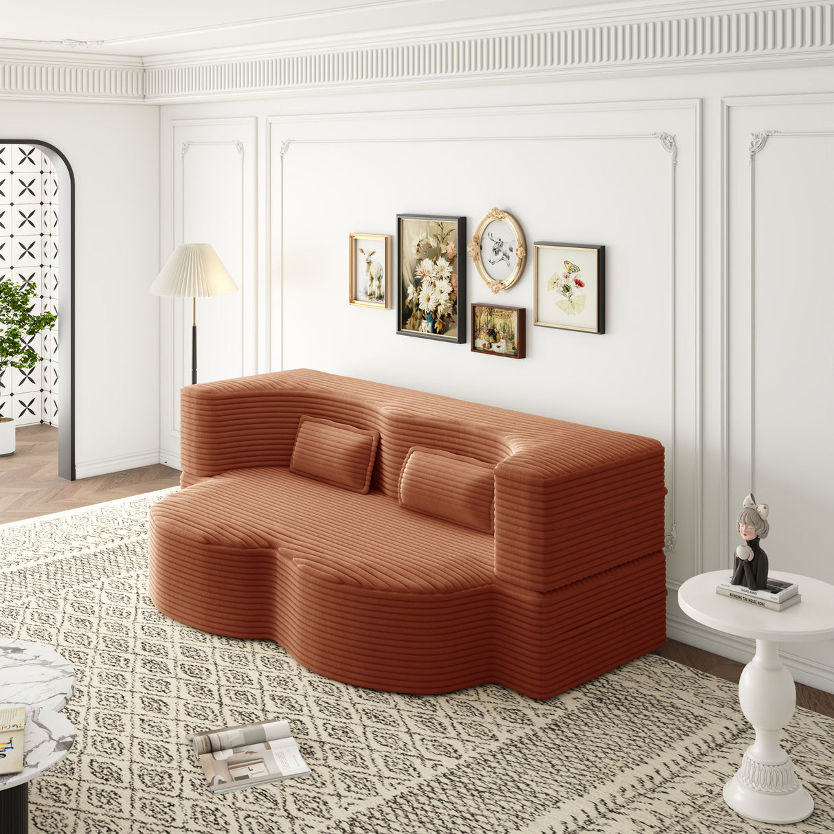 Convertible Foam-Filled Sleeper Sofa Bed With 2 Pillows