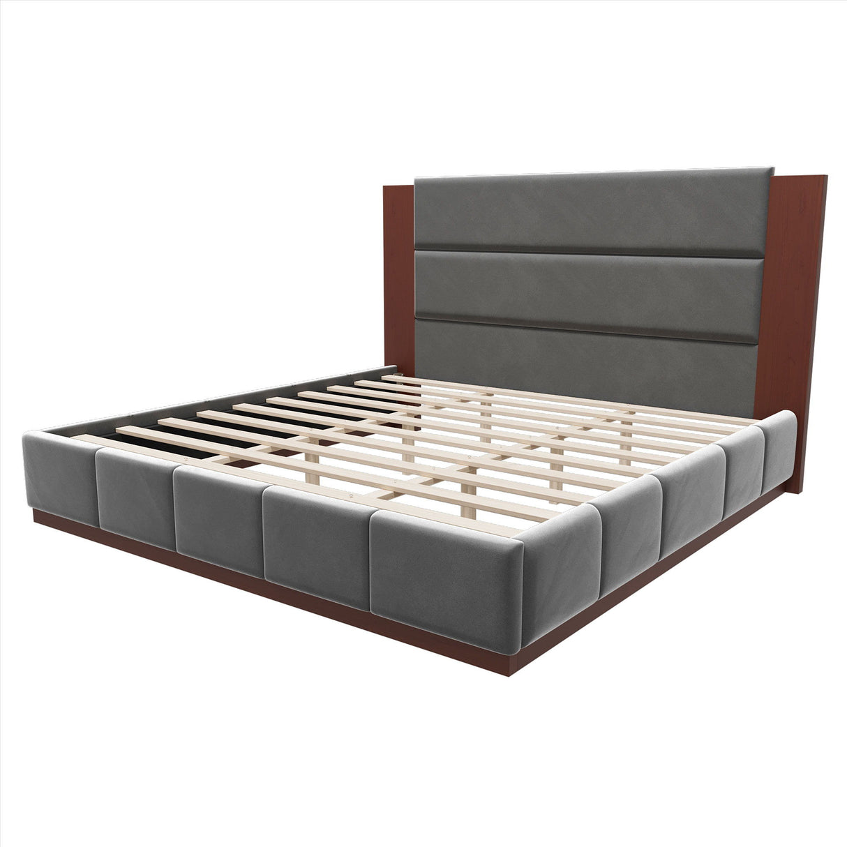Modern Upholstered Platform Bed With Extended Headboard
