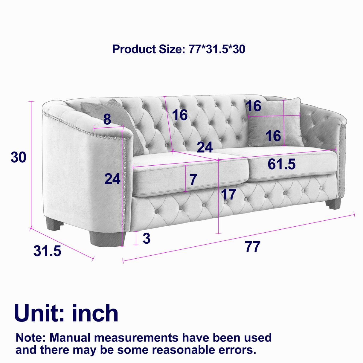 Modern Chesterfield Sofa With Tufted Backrest For Living Room