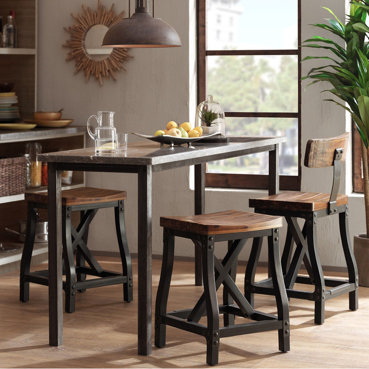 Industrial Counter Stool With Back Removable Solid Acacia - Amber