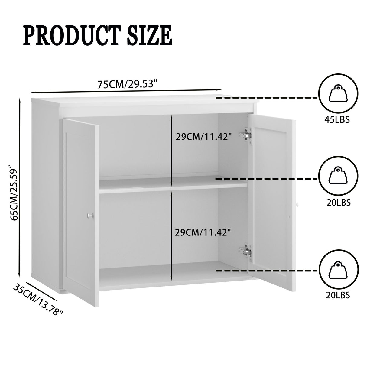 Kitchen Storage Cabinet With Double Doors, Adjustable Shelves, Sideboard Buffet For Dining Room - White