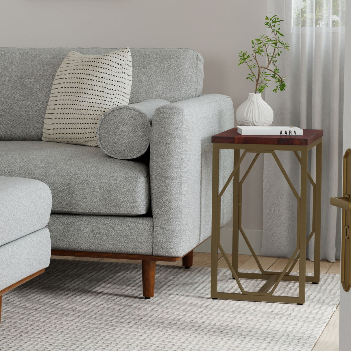 Selma - Metal And Wood Accent Table - Cognac