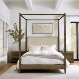 Queen Canopy Bed Frame With Upholstered Headboard - Brown