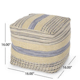 Western - Handcrafted Fabric Pouf, Durable - Natural / Blue