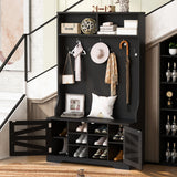 Entryway Bench With Coat Rack, 3 In 1 Design And Adjustable Shelves
