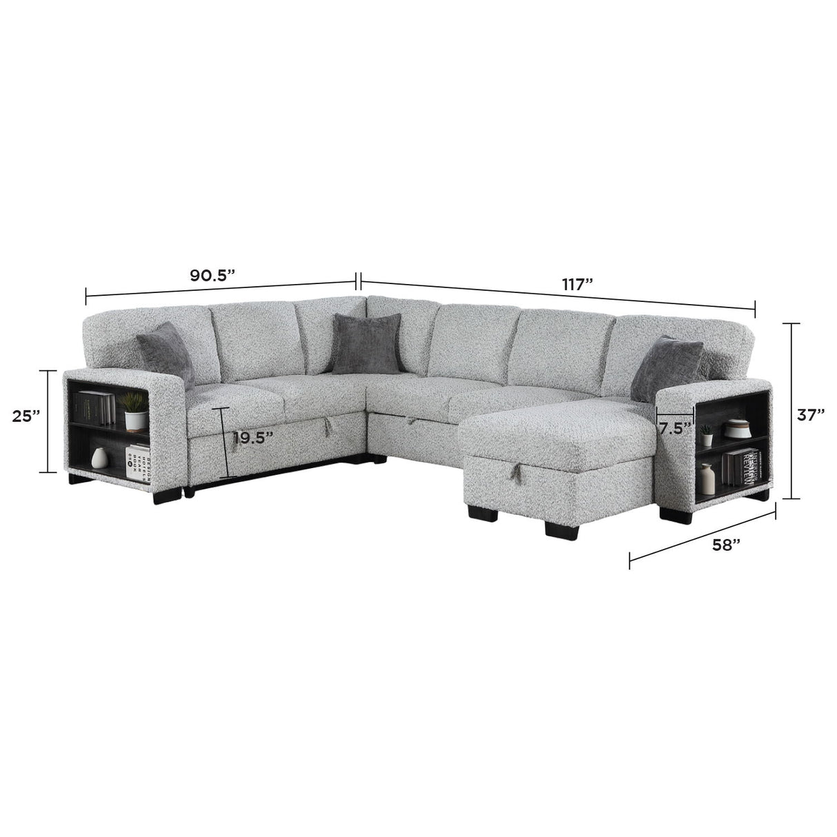 Giza - Modular Sectional Sofa With Sleeper, Storage, USB Charging - Gray