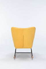 Rocking Chair Nursery, Teddy Upholstered Glider Rocker With High Backrest, Reading Chair Modern Rocking Accent Chairs Glider Recliner For Living Room - Yellow