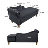 Chaise Lounge Indoor, Lounge Chair For Bedroom With Storage & Pillow, Modern Upholstered Rolled Arm Chase Lounge For Sleeping With Nailhead Trim For Living Room Bedroom Office