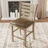 Dining Counter Height Chairs Modern Farmhouse Rustic Look Distressed Design Ladderback Solid Wood (Set of 2) - Grayish Brown