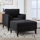 Farmhouse Upholstered Accent Chair With Ottoman, Reversible Lid Coffee Table
