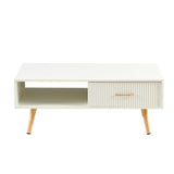 Modern Rectangle Coffee Table With Legs, Sliding Drawer For Storage - White