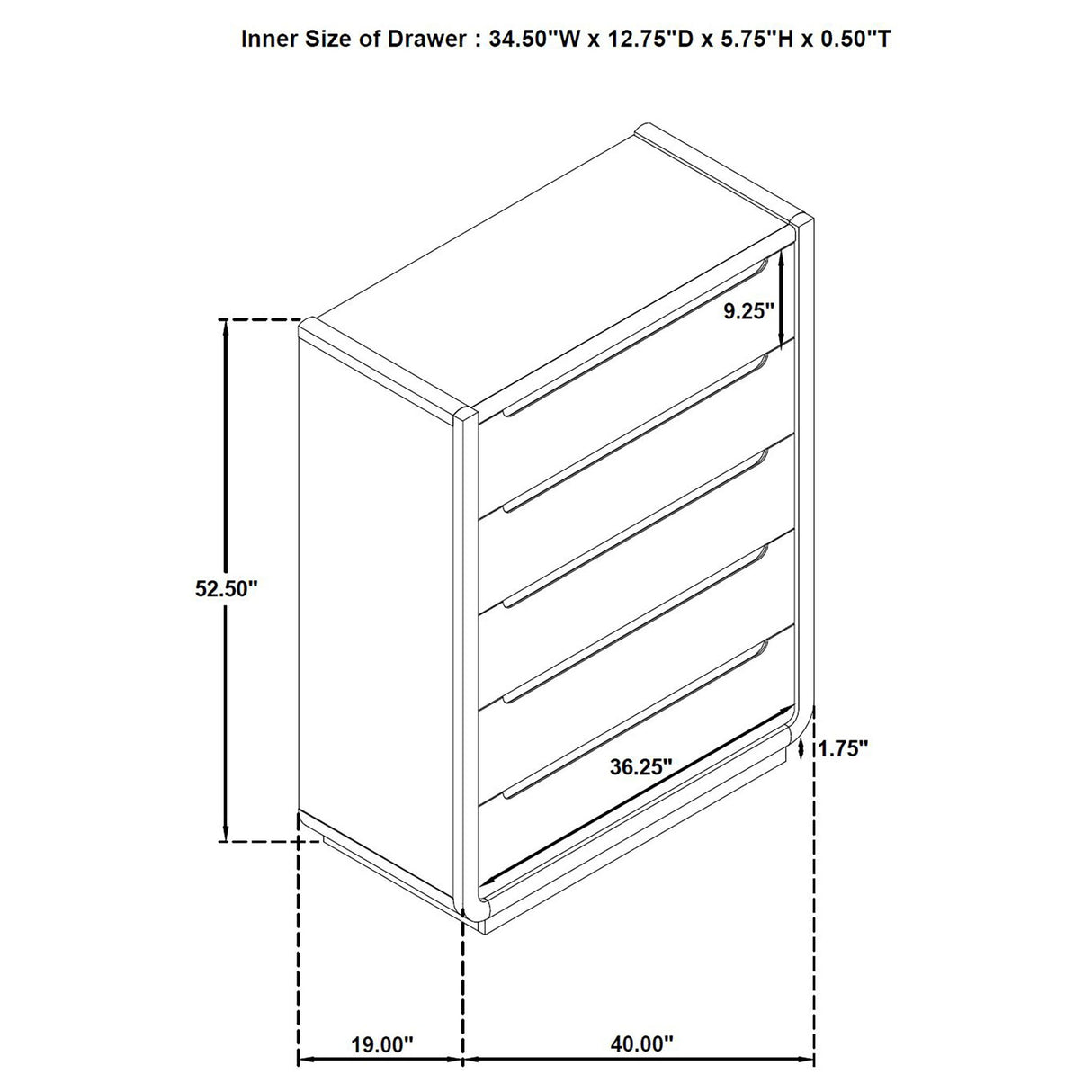 Bangor - 5 Drawer Bedroom Chest - Black