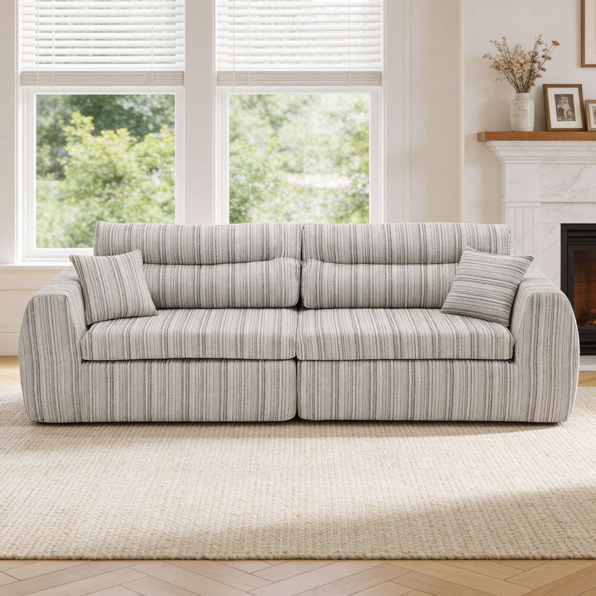 3 Seater, Couch With Throw Pillows For Living Room