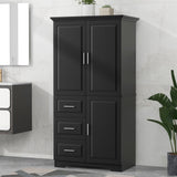 Tall Wide Storage Cabinet With Doors, 3 Drawers