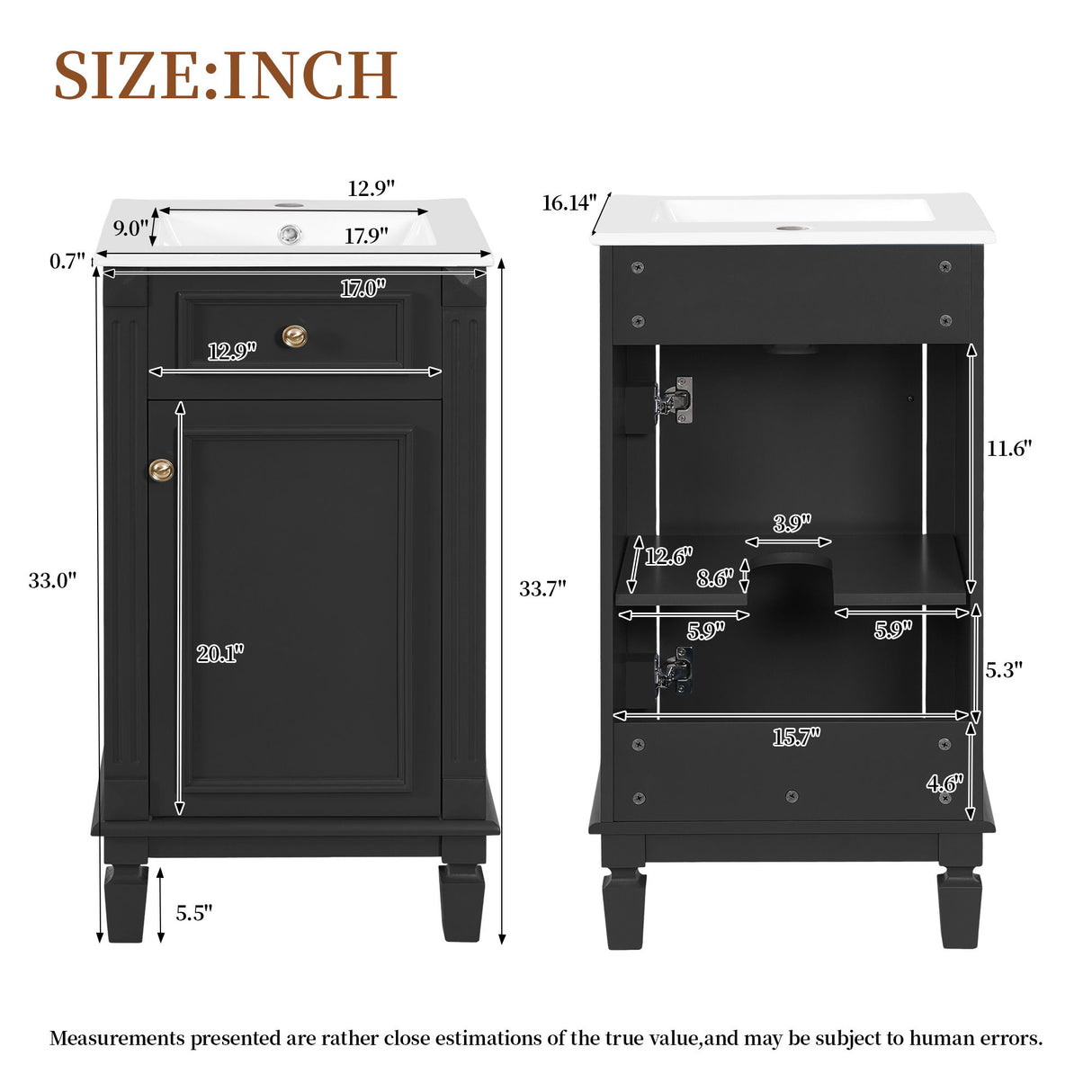 Bathroom Vanity With Sink, Soft-Closing Door, Adjustable Shelf
