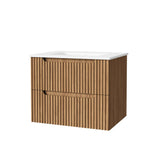 30" Wall Mounted Bathroom Vanity With Sink, Soft Close System, And Spacious Drawers - Walnut