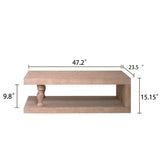 Rustic Solid Wood Coffee Table With Open Shelf, Modern Farmhouse Design - Light Natural / Natural
