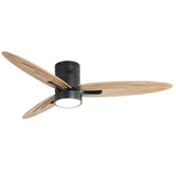 Flush Mount Ceiling Fan With Light And Remote Control, 3 Blades, Reversible DC Motor - Black