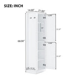 Tall Freestanding Bathroom Storage Cabinet With Adjustable Shelves And Side Hooks