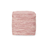 Enigma - Yarn And Cotton Square Pouf Ottoman With Polystyrene Beads - Red / White