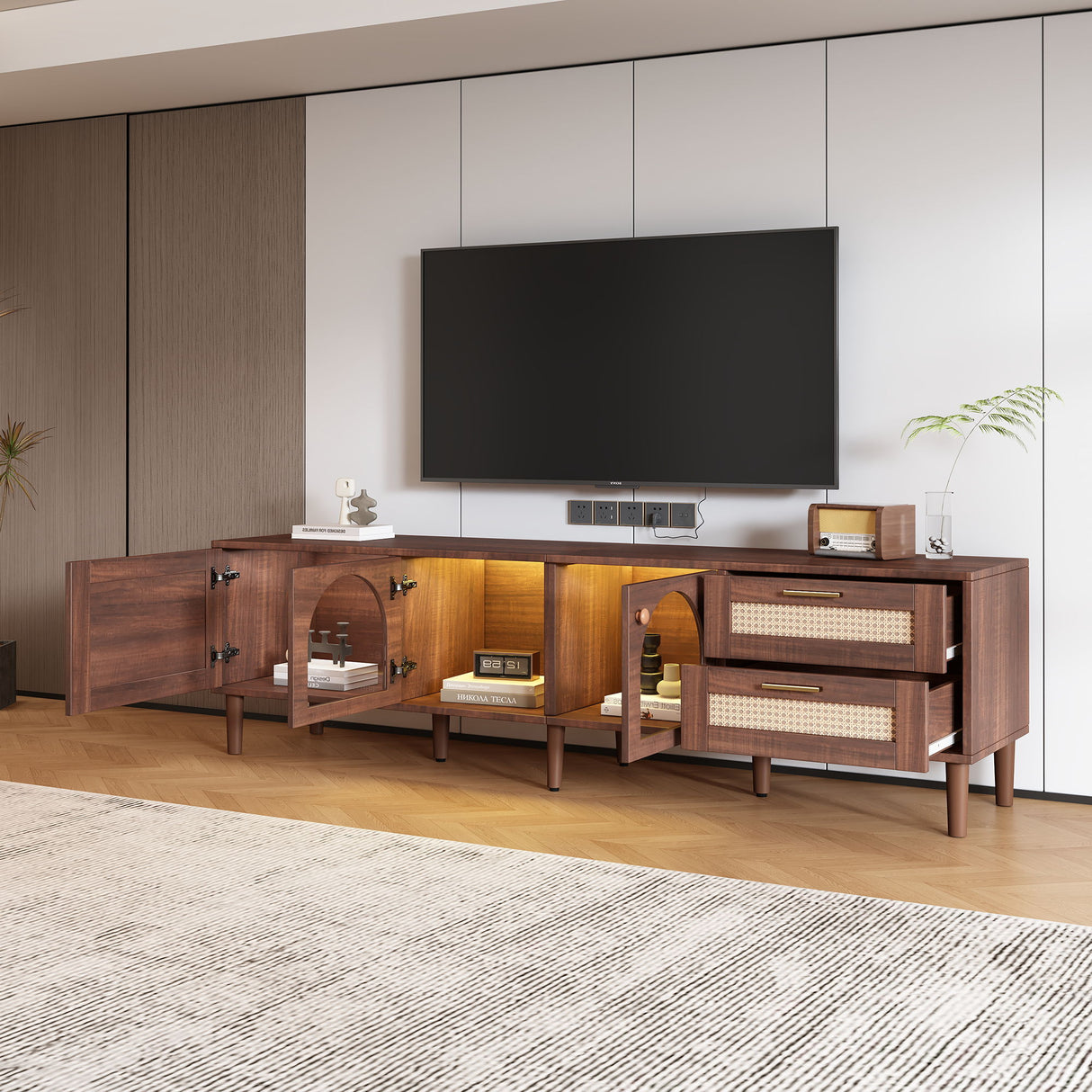 TV Stand With App-Controlled LED Lights, 2 Drawers & Door Storage