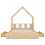 House Style Platform Bed With Guardrail And 2 Drawers