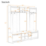 Wide Hall Tree With Shoe Storage, 4 In 1 Entryway Bench With 8 Cubbies, 7 Coat Hooks & Adjustable Shelf For Hallway - White