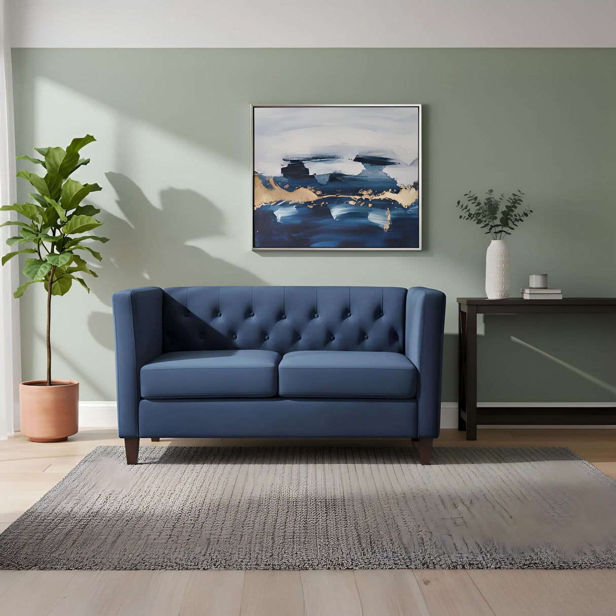 Button Tufted Loveseat, 2 Seater With Square Arm Couch For Living Room