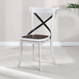 2 Pieces Set Dining Side Chair Rustic Modern Farmhouse Design Retro Design With Metal X Design - Antique Dark Oak / Antique White