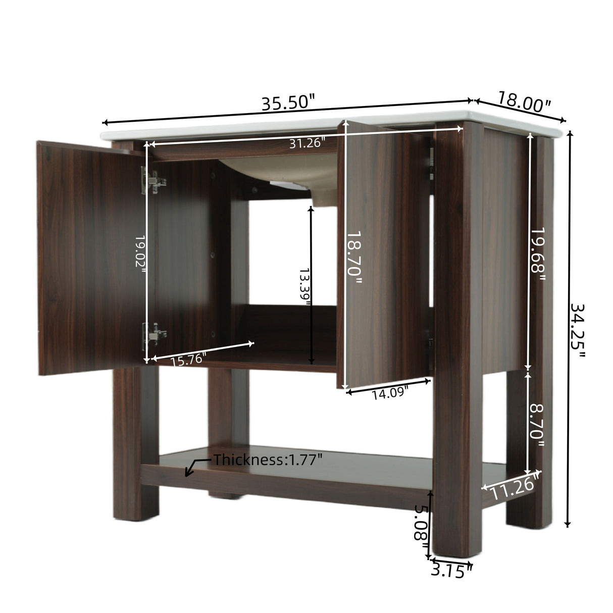 Modern Bathroom Vanity With Rectangle Ceramic Sink, Soft Closing Doors