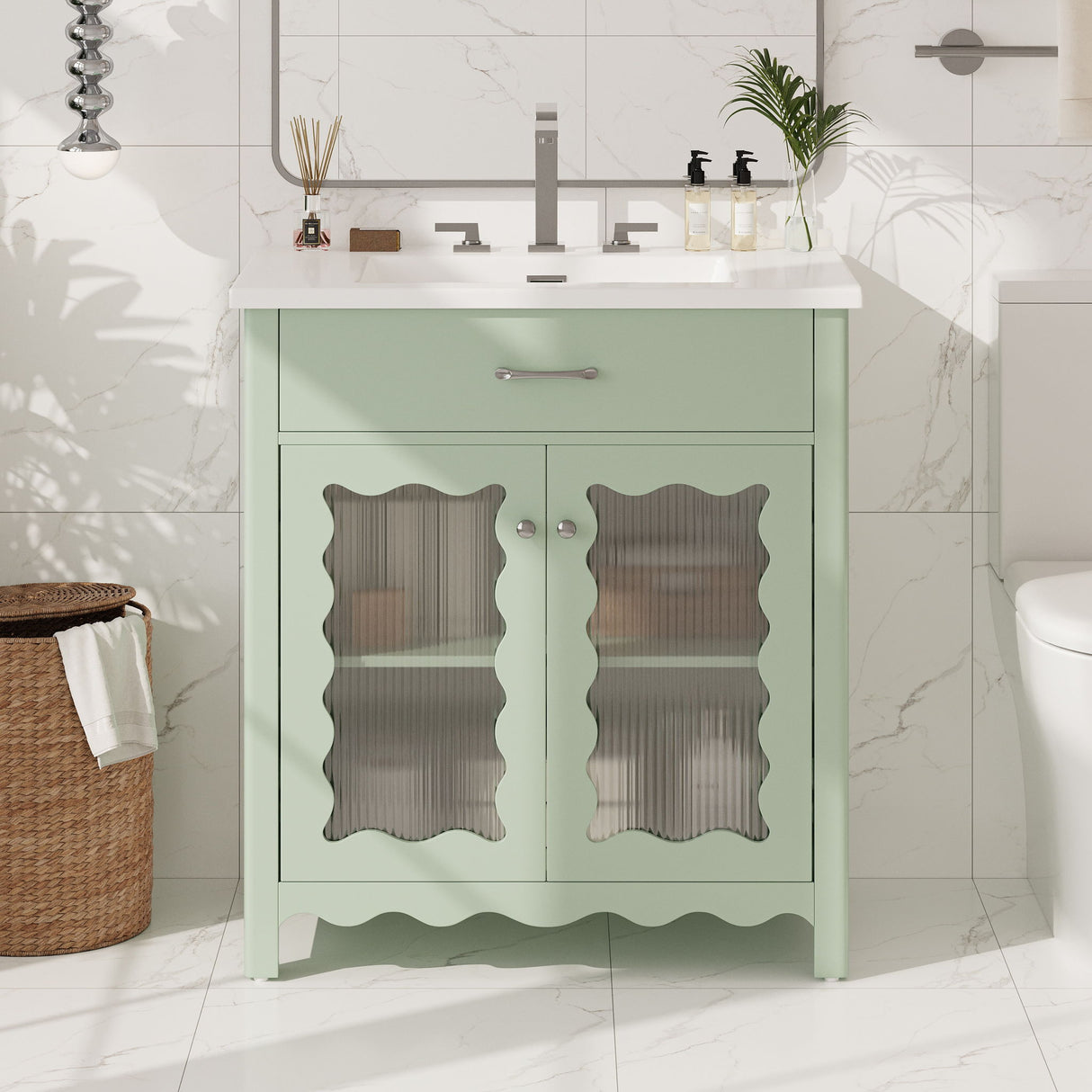 Modern Bathroom Vanity With Tempered Glass Doors