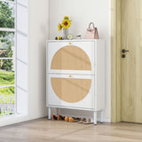 2 Door Shoe Rack, Rattan, Double Layer, Suitable For Living Room, Hallway - White