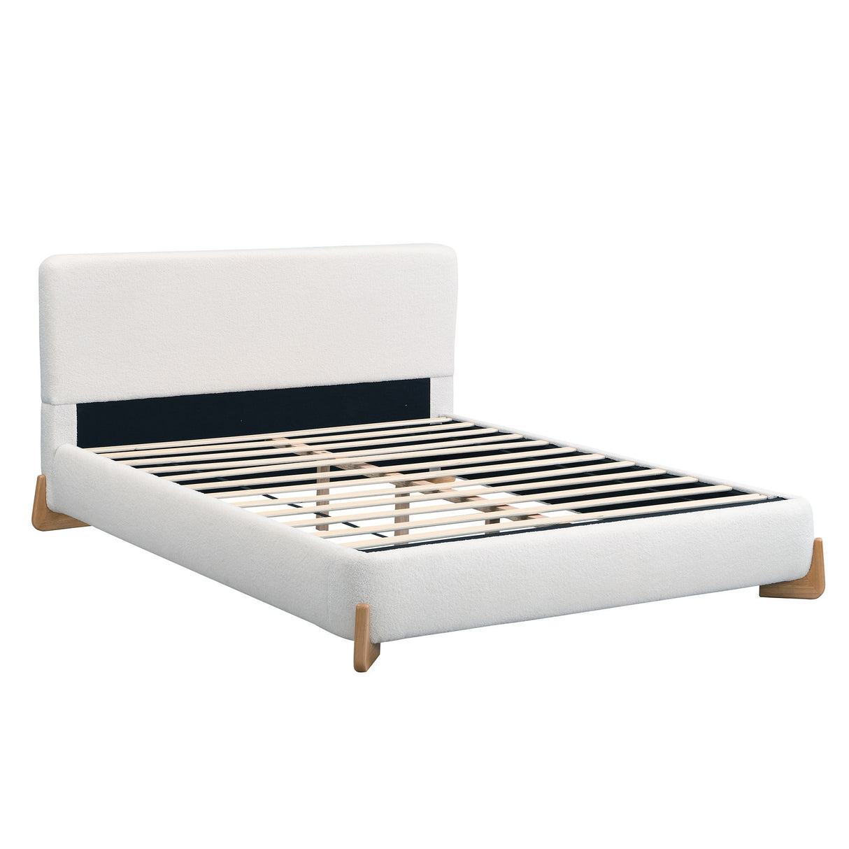Elegant Boucle Upholstered Bed With Solid Wood Feet