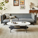 Contemporary Coffee Table Sintered Stone Surface With Ceramic Finish Double Layer Design Base Matte Shelf Modern Living Room Center Table - White / Gray