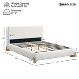 Elegant Boucle Upholstered Bed With Solid Wood Feet
