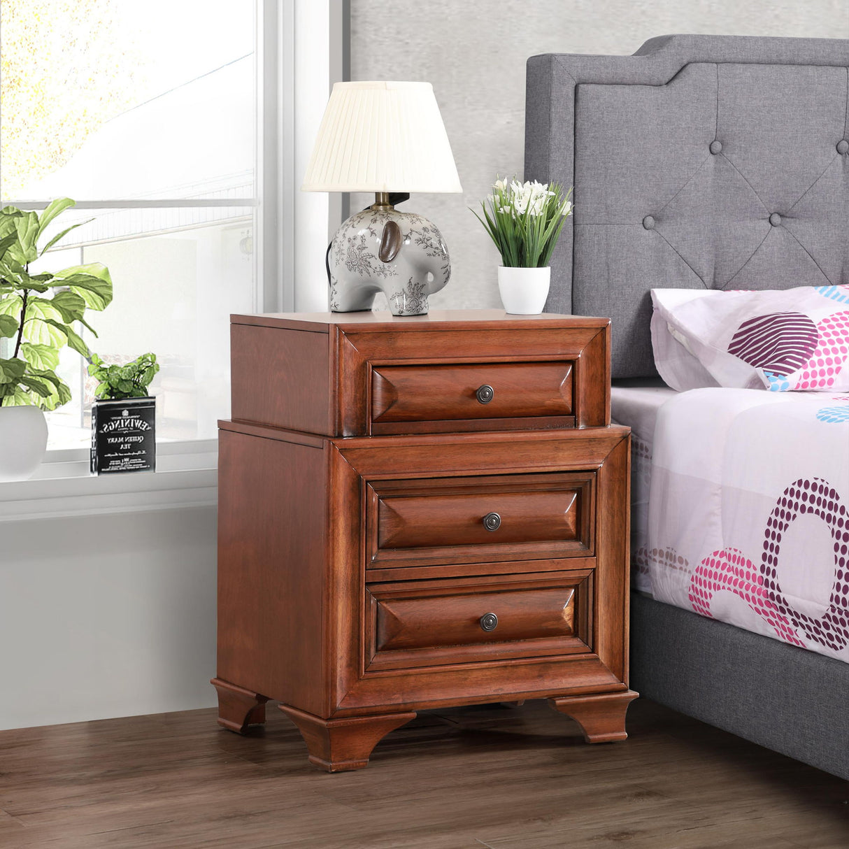 Storage Nightstand - Oak