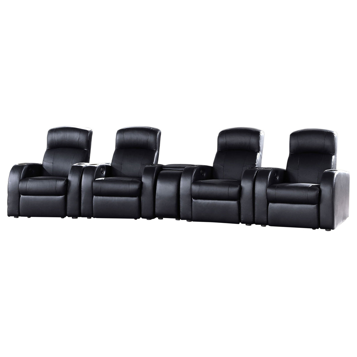 Greenfield - 4 Seater Home Theater With Wedge Console Recliners With Built In Storage And Cup Holders - Black