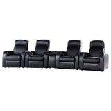 Greenfield - 4 Seater Home Theater With Wedge Console Recliners With Built In Storage And Cup Holders - Black