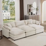 Modern Oversized Modular Cushion Sofa With Ottoman, Low Back, Deep Seating Sofa Set