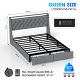 Floating Bed Frame With Rgb LED Light, 2 Storage Drawers & Headboard Shelf