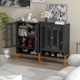 Modern Metal Shoe Cabinet With DoublebSided Doors And Adjustable Partitions