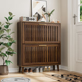 Medieval Modern Shoe Cabinet With 2 Flip Drawers And Fence Design