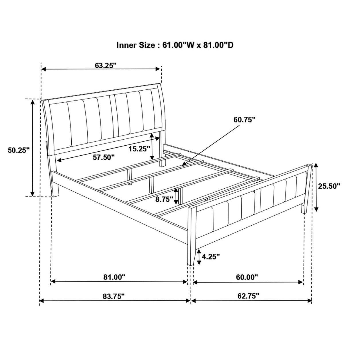Queen Panel Bed With Upholstered Headboard And Footboard - Brown