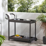 Resin Wicker Bar Cart With Metal Frame - Brown