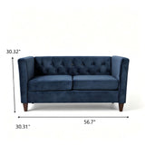 Button Tufted Loveseat, 2 Seater With Square Arm Couch For Living Room
