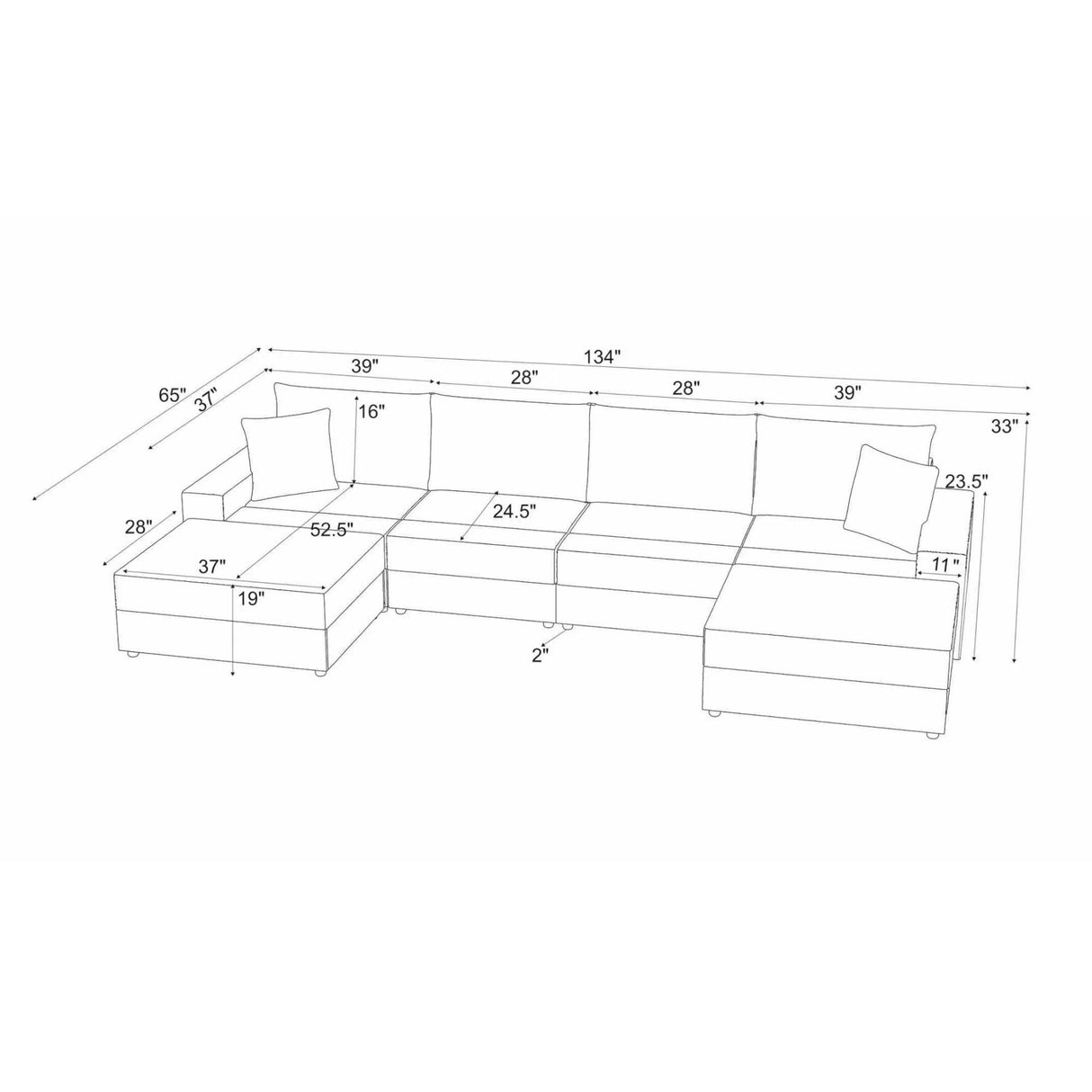 Sectional Sofa With 2 Ottomans And Toss Pillows