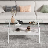 Rectangle Coffee Table With Tempered Glass Top And Shelf